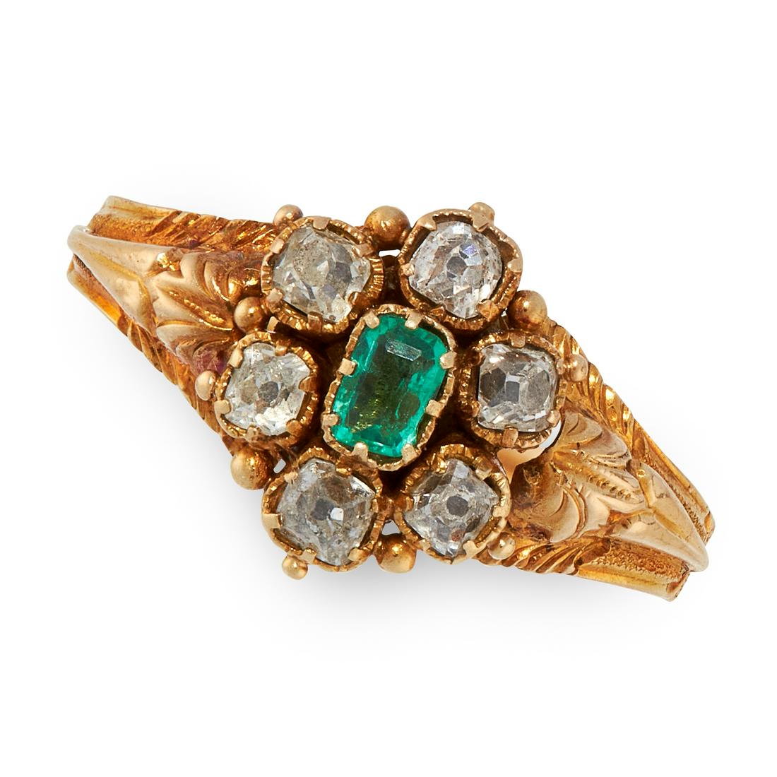 AN ANTIQUE EMERALD AND DIAMOND CLUSTER RING in high (1 of 1)