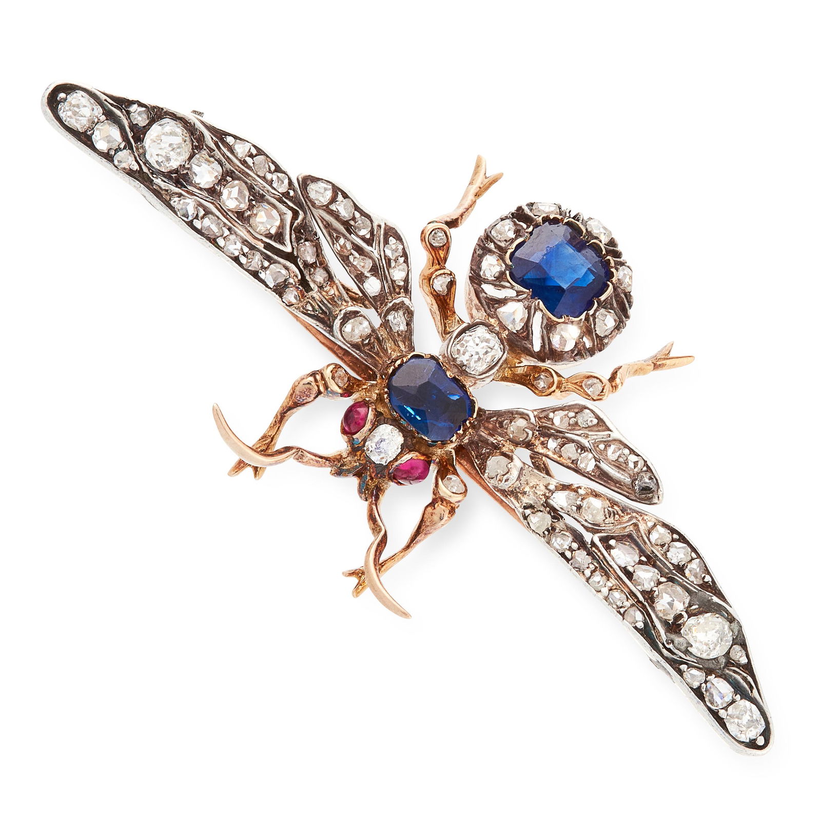 AN ANTIQUE SAPPHIRE, DIAMOND AND RUBY INSECT BROOCH in (1 of 1)