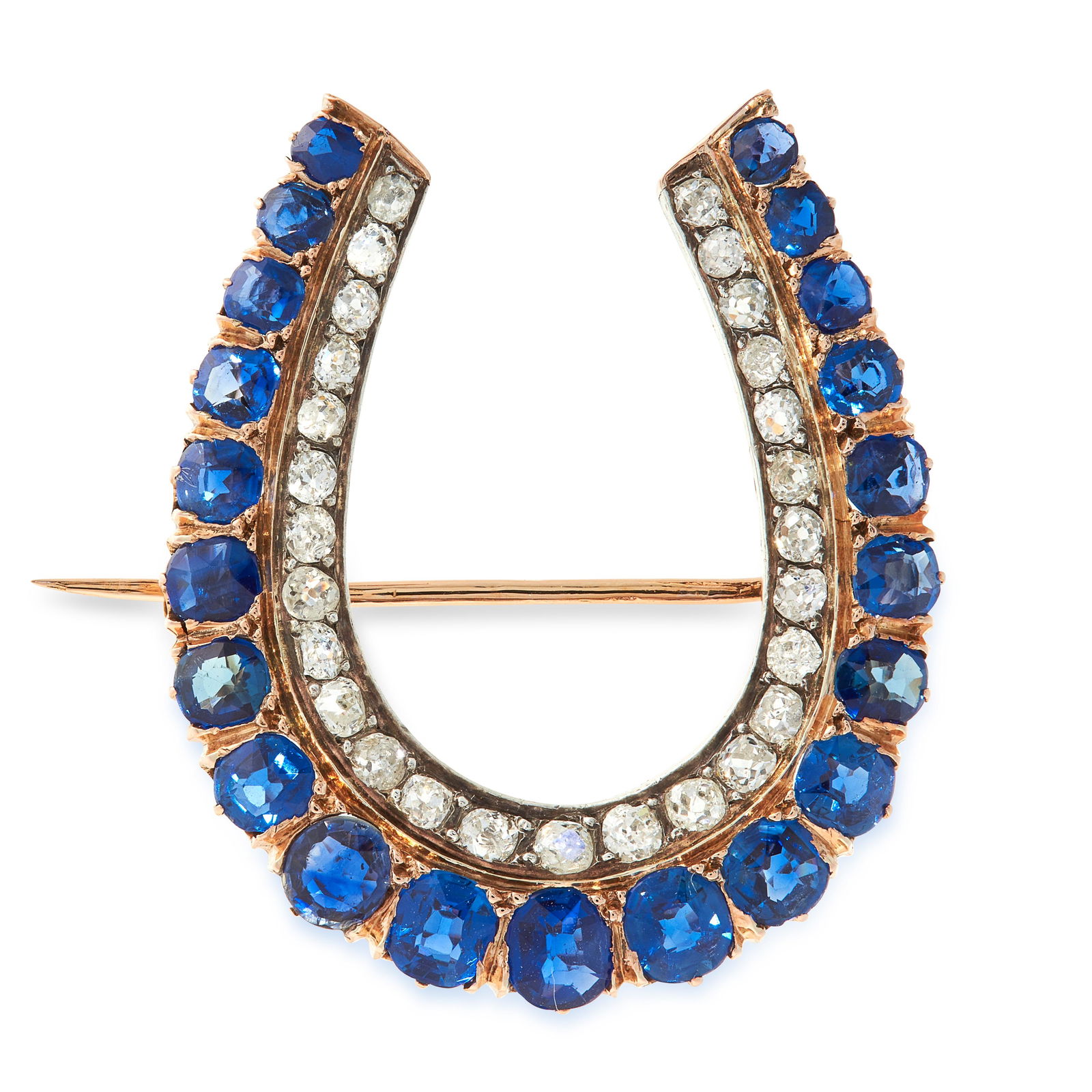 AN ANTIQUE SAPPHIRE AND DIAMOND HORSESHOE BROOCH in (1 of 1)