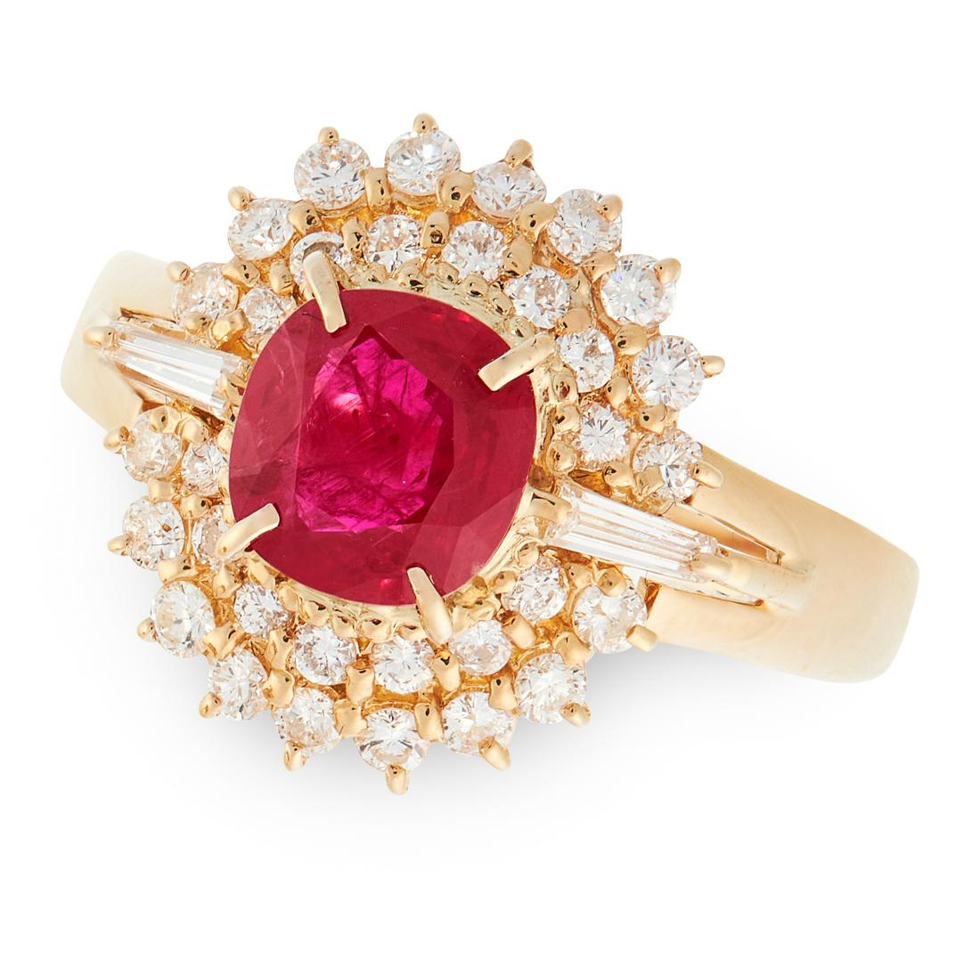 A RUBY AND DIAMOND CLUSTER RING in 18ct yellow gold, (1 of 1)