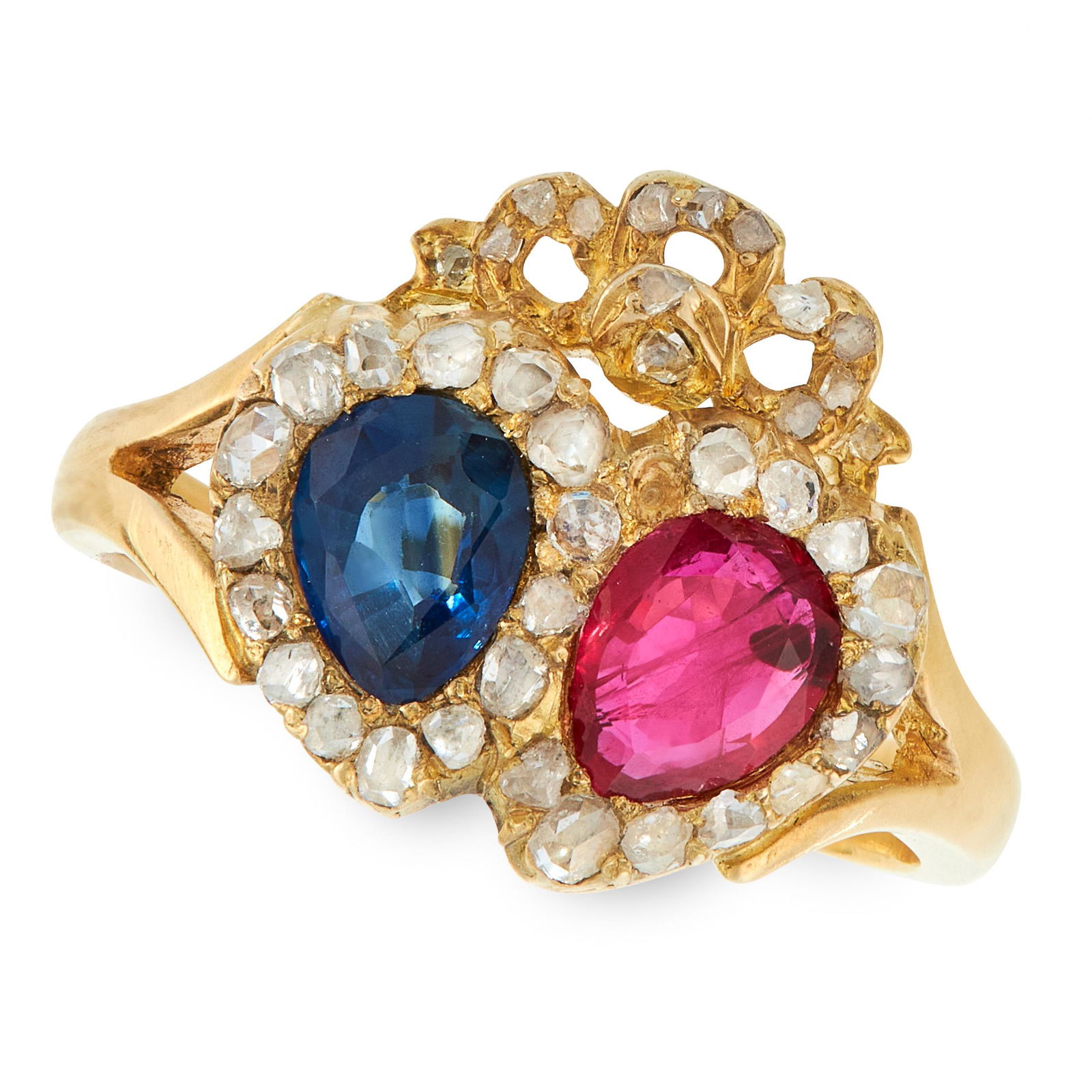 A RUBY, SAPPHIRE AND DIAMOND SWEETHEART RING in 18ct (1 of 1)