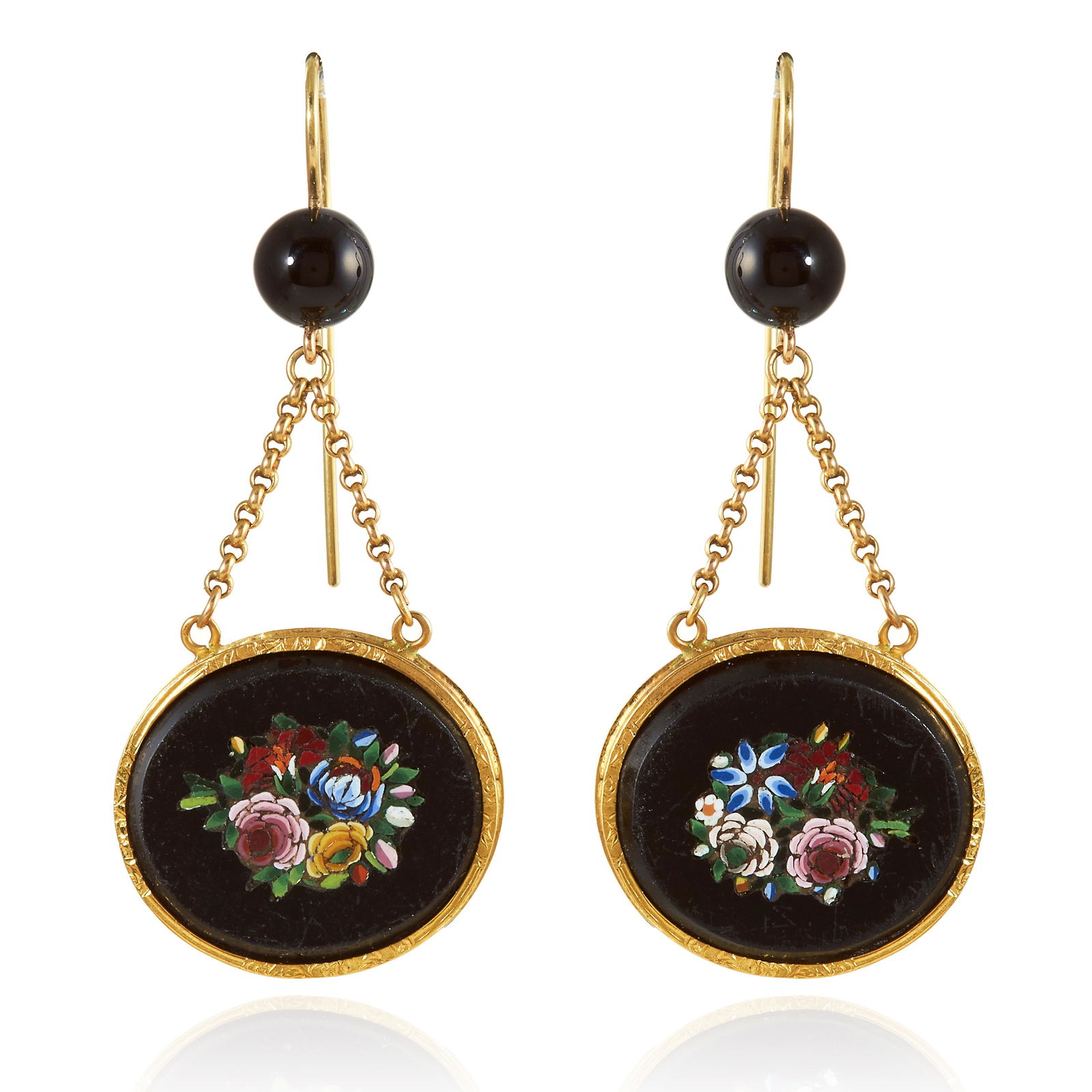 A PAIR OF ANTIQUE MICROMOSAIC AND ONYX EARRINGS, 19TH (1 of 1)