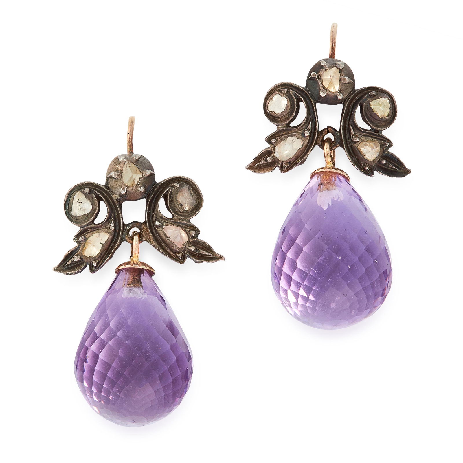 A PAIR OF AMETHYST AND DIAMOND EARRINGS in yellow gold (1 of 1)