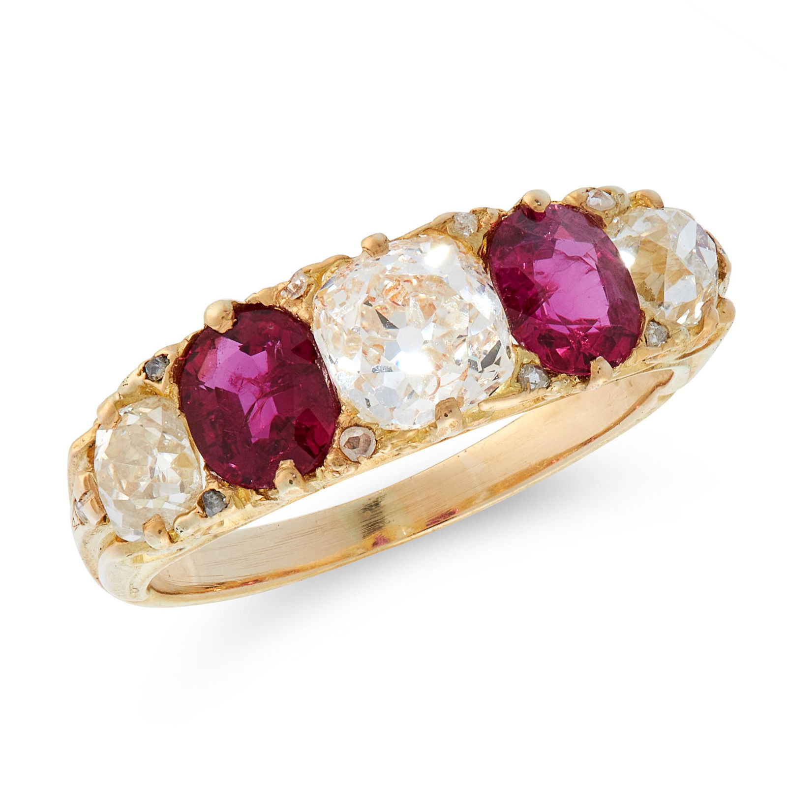 AN ANTIQUE UNHEATED RUBY AND DIAMOND FIVE STONE RING in (1 of 1)