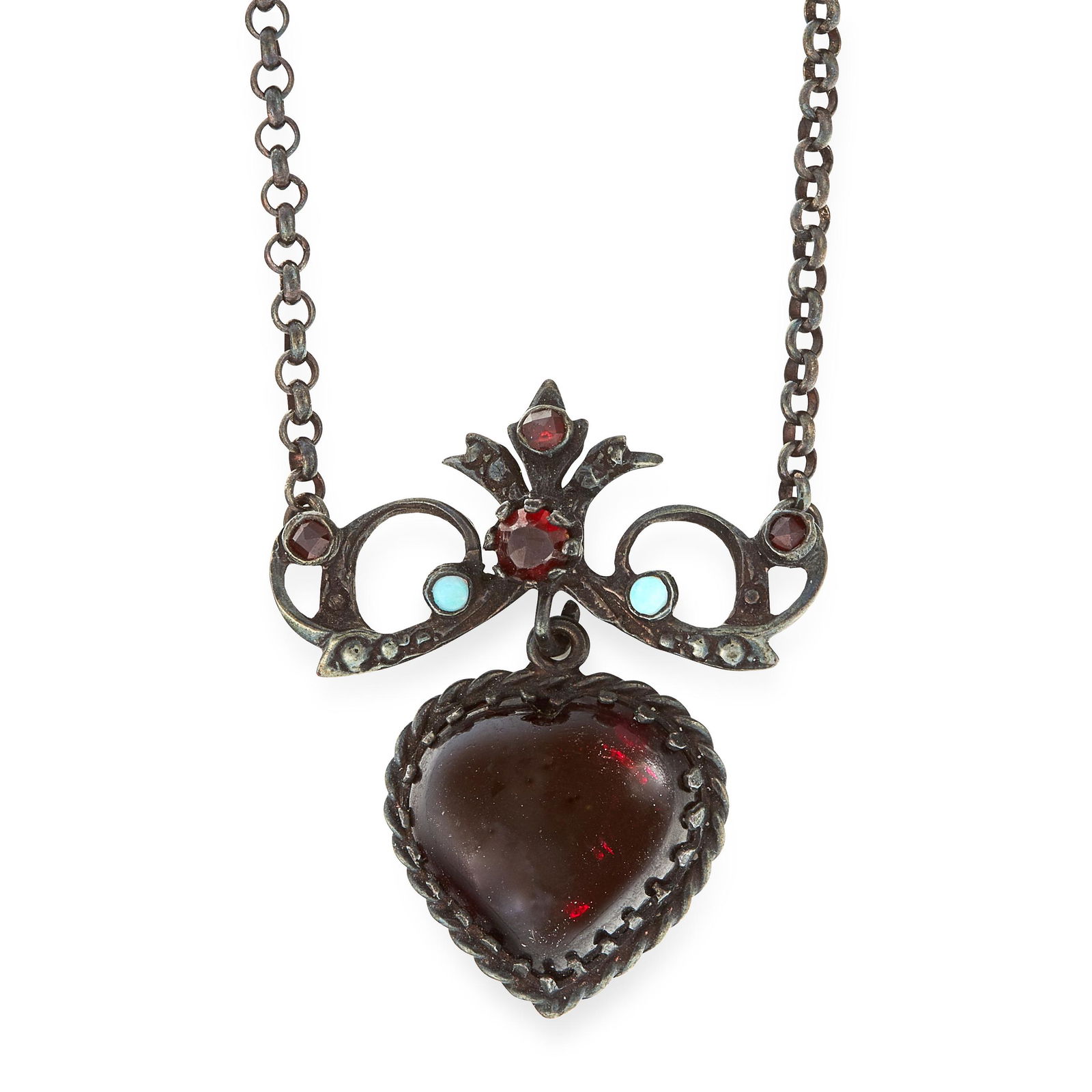 A GARNET AND OPAL NECKLACE in silver, set with a drop (1 of 1)