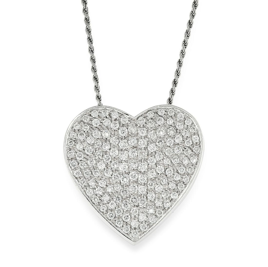 A DIAMOND HEART PENDANT AND CHAIN in 18ct white gold, (1 of 2)