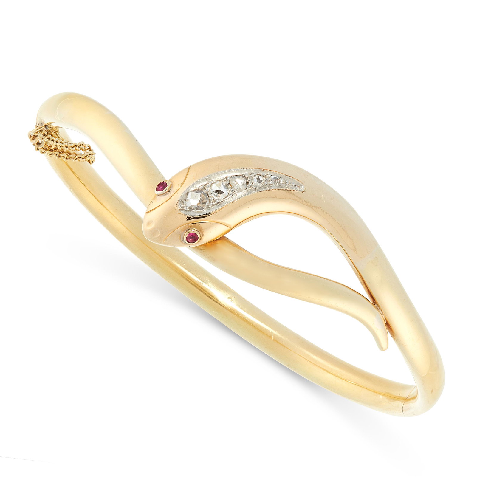 AN ANTIQUE RUBY AND DIAMOND SNAKE BANGLE in 18ct yellow (1 of 1)