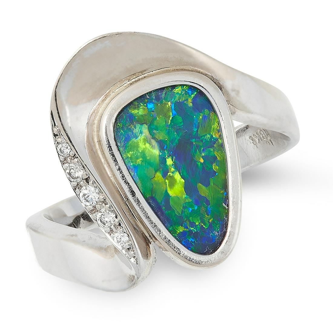 AN OPAL AND DIAMOND DRESS RING in 18ct white gold, set (1 of 1)