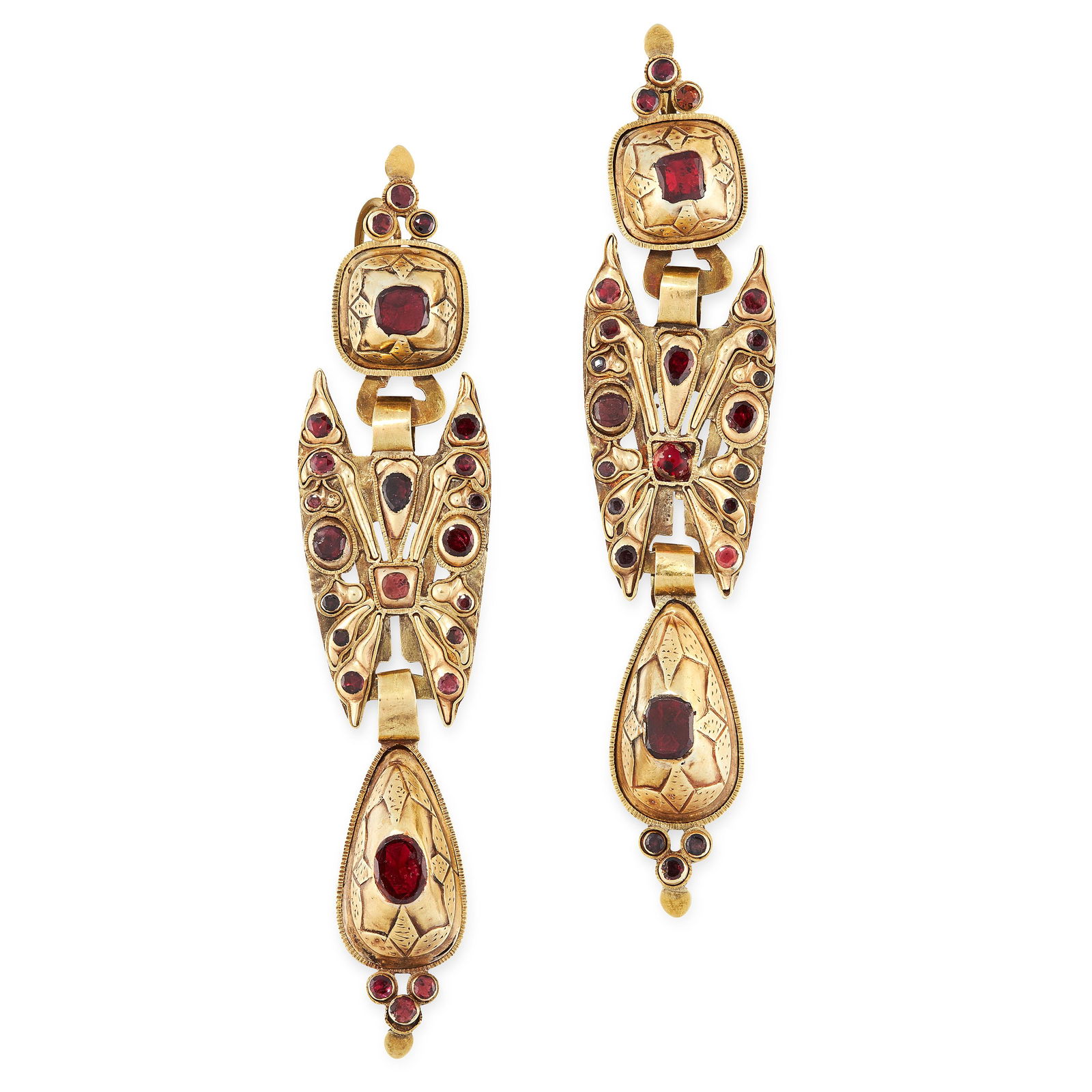 A PAIR OF ANTIQUE GARNET PENDANT EARRINGS, SPANISH (1 of 1)