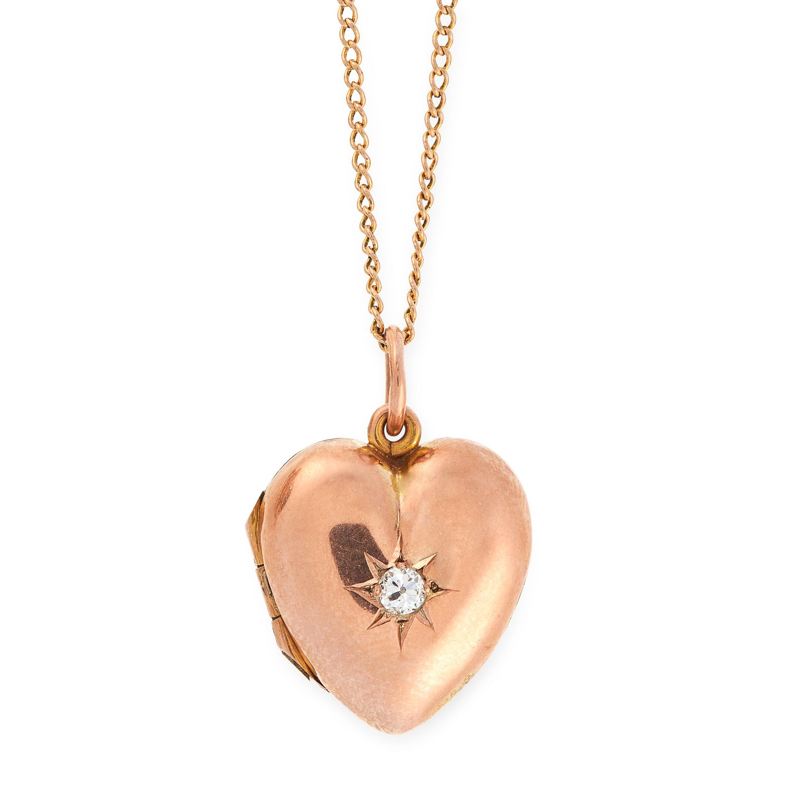 A DIAMOND HEART MOURNING LOCKET PENDANT AND CHAIN, (1 of 1)