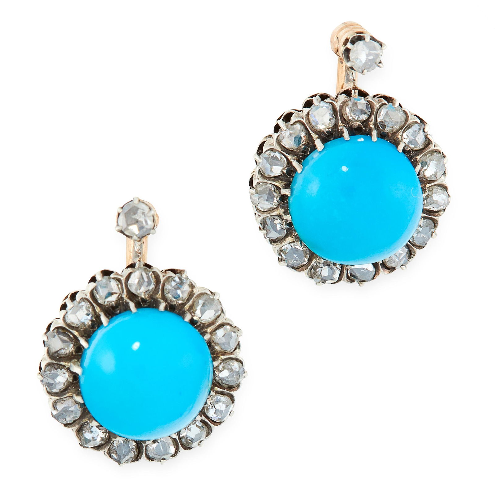 A PAIR OF ANTIQUE TURQUOISE AND DIAMOND EARRINGS, 19TH (1 of 1)