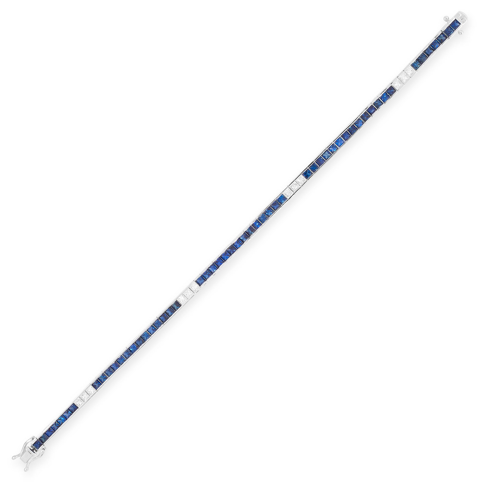 A SAPPHIRE AND DIAMOND LINE BRACELET in 18ct white (1 of 2)