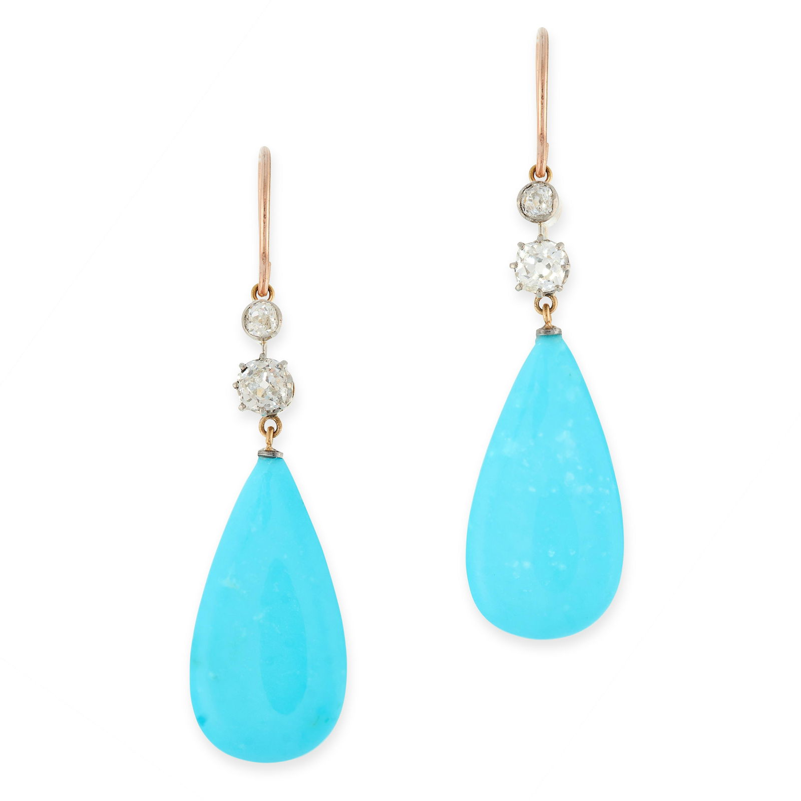 A PAIR OF ANTIQUE TURQUOISE AND DIAMOND EARRINGS in (1 of 1)
