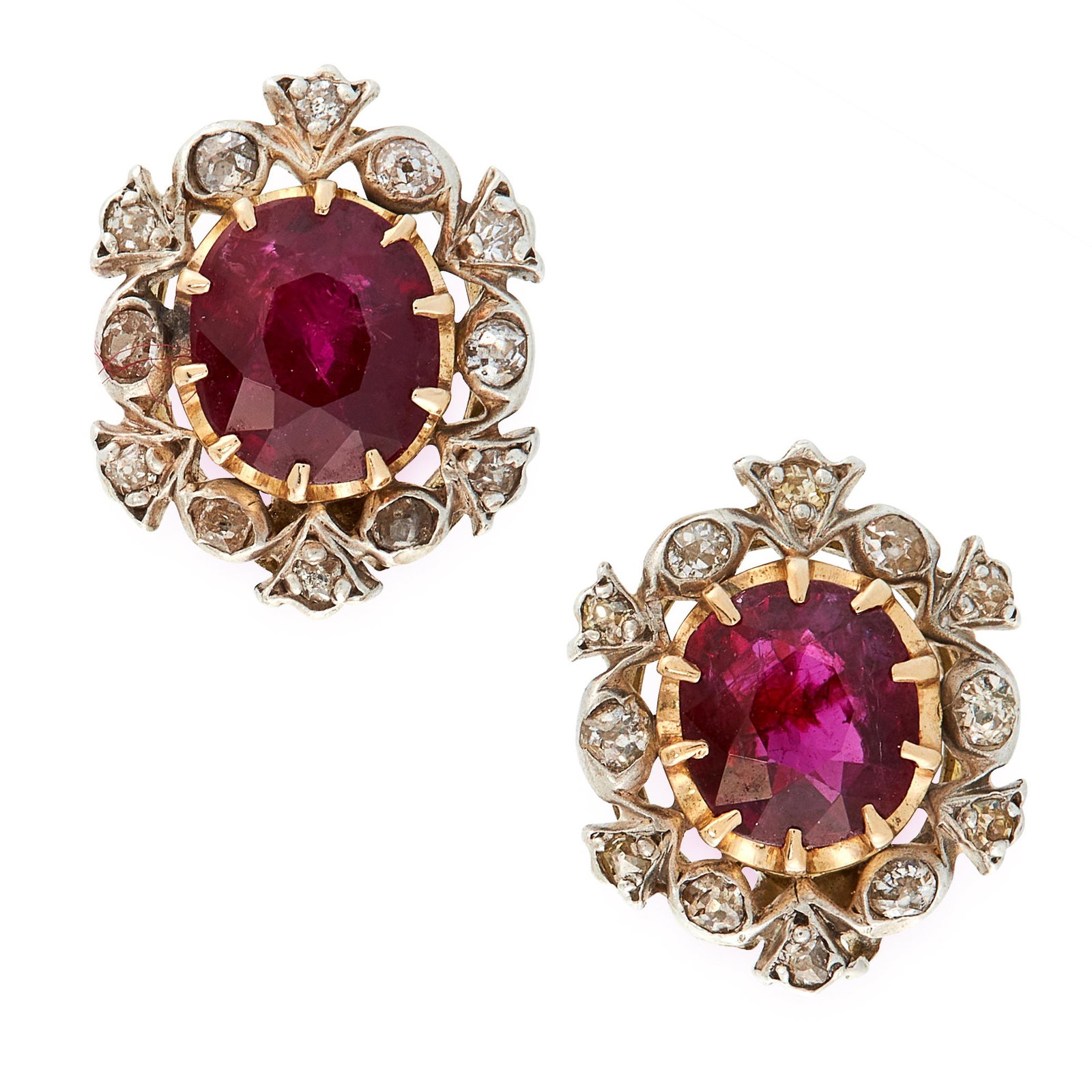 A PAIR OF UNHEATED RUBY AND DIAMOND STUD EARRINGS each (1 of 1)