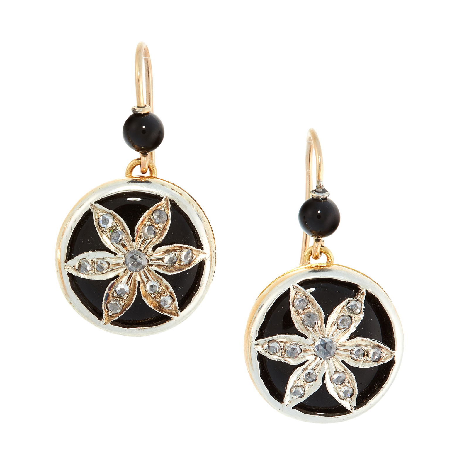 A PAIR OF ANTIQUE ONYX AND DIAMOND DROP EARRINGS, EARLY (1 of 1)