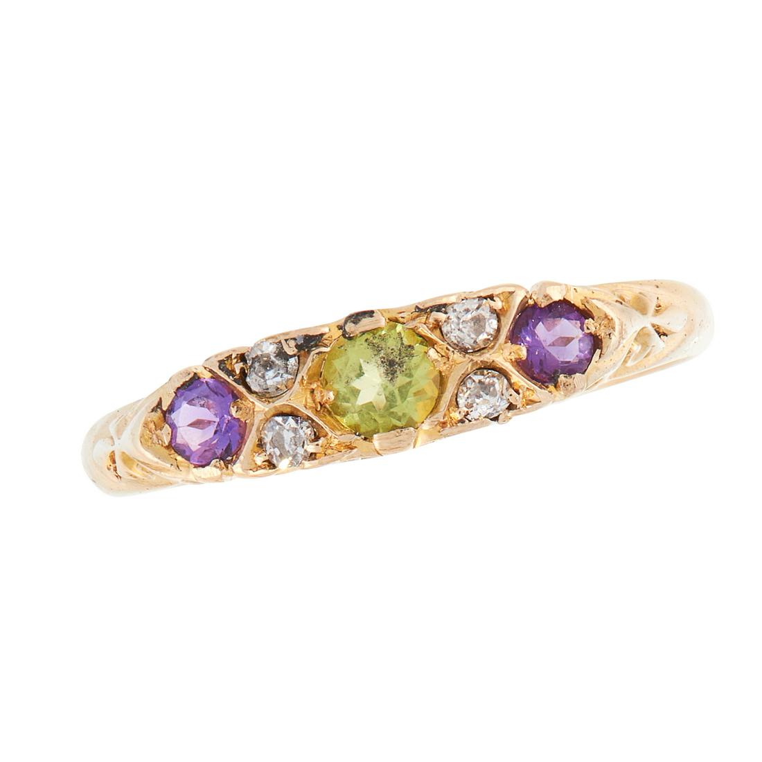 AN ANTIQUE AMETHYST, PERIDOT AND DIAMOND SUFFRAGETTE (1 of 1)