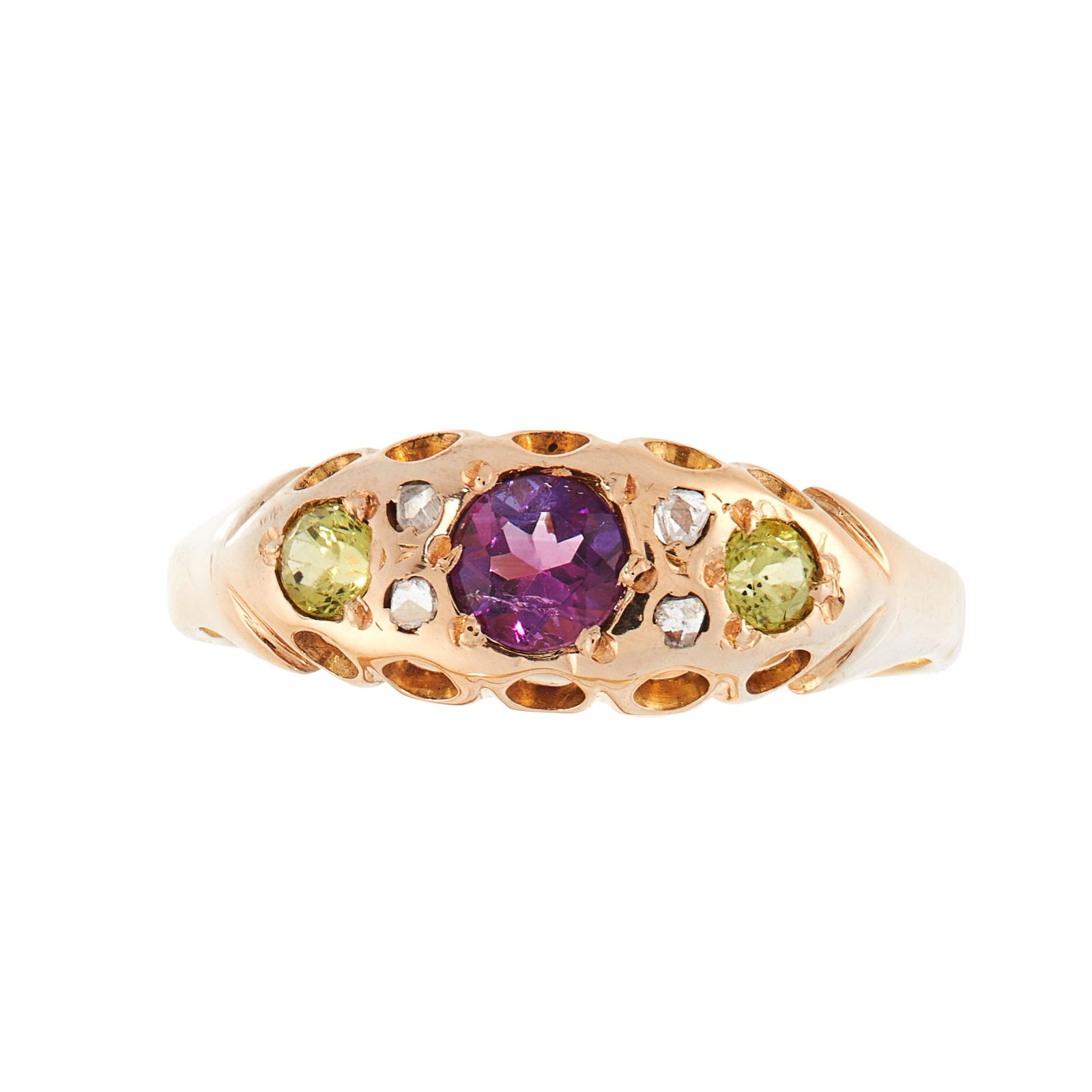 AN ANTIQUE AMETHYST, PERIDOT AND DIAMOND SUFFRAGETTE (1 of 1)