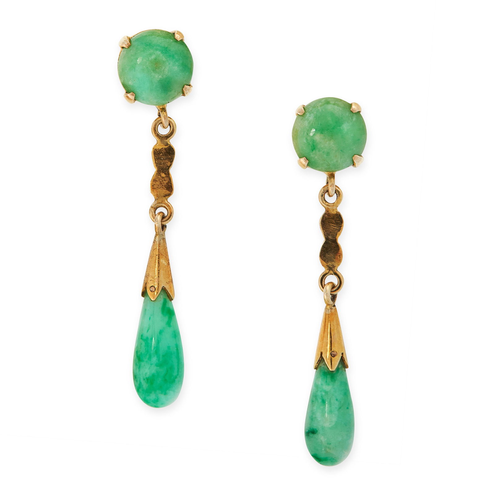 A PAIR OF JADE DROP EARRINGS each set with a cabochon (1 of 1)