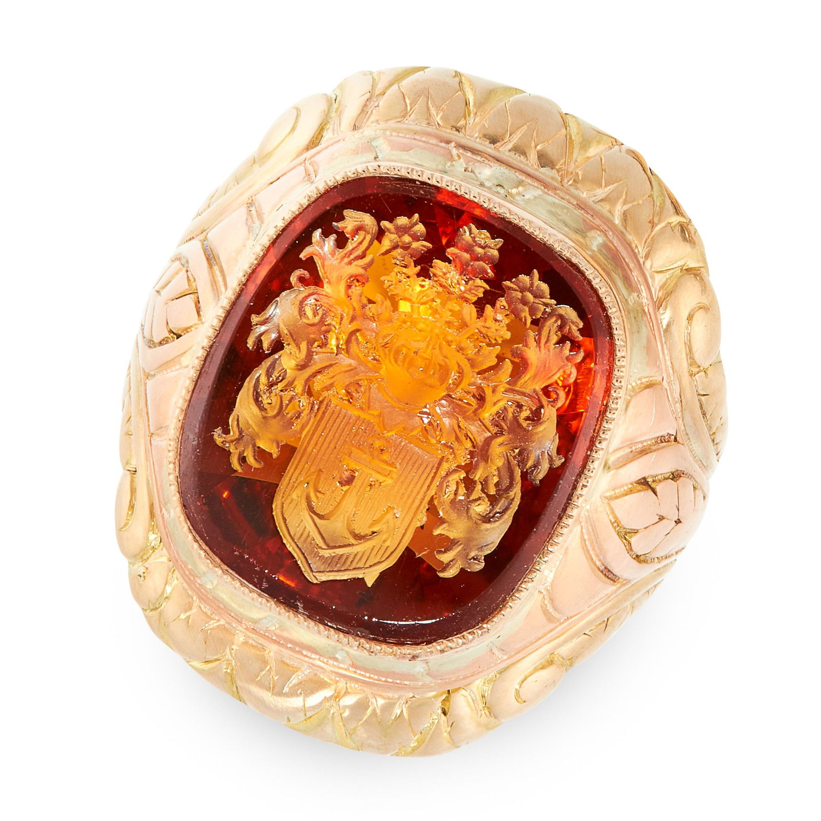 AN ANTIQUE CITRINE INTAGLIO SEAL RING in yellow gold, (1 of 1)