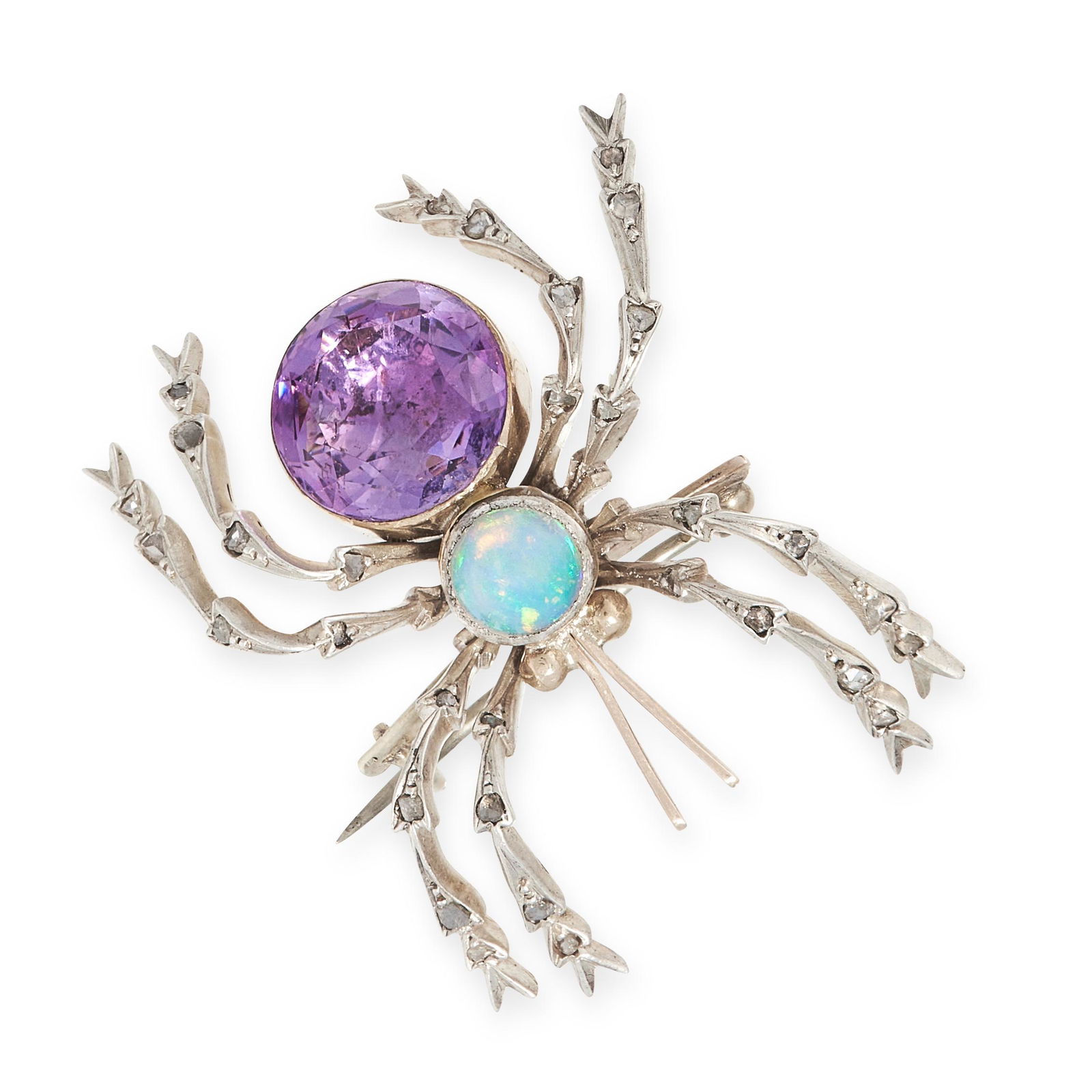 AN OPAL, AMETHYST AND DIAMOND SPIDER BROOCH in yellow (1 of 1)