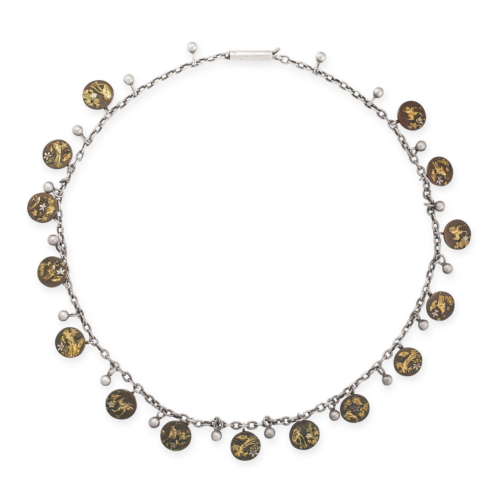 AN ANTIQUE JAPANESE SHAKUDO NECKLACE suspending fifteen (1 of 1)