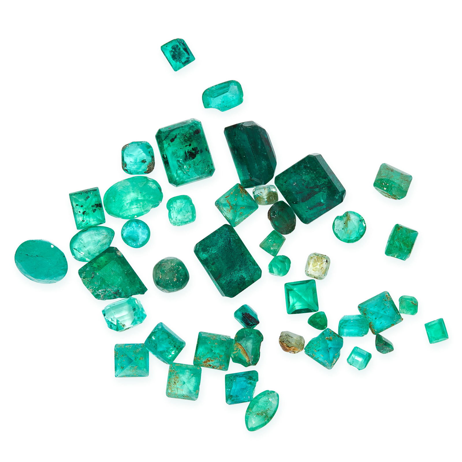 A MIXED LOT OF UNMOUNTED EMERALDS of emerald cut, round (1 of 3)
