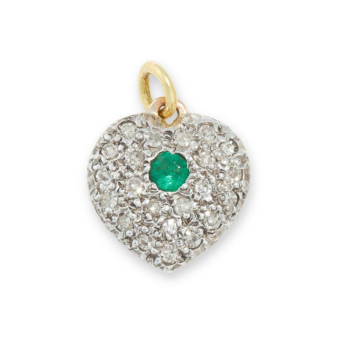 AN EMERALD AND DIAMOND HEART PENDANT / CHARM in yellow (1 of 1)