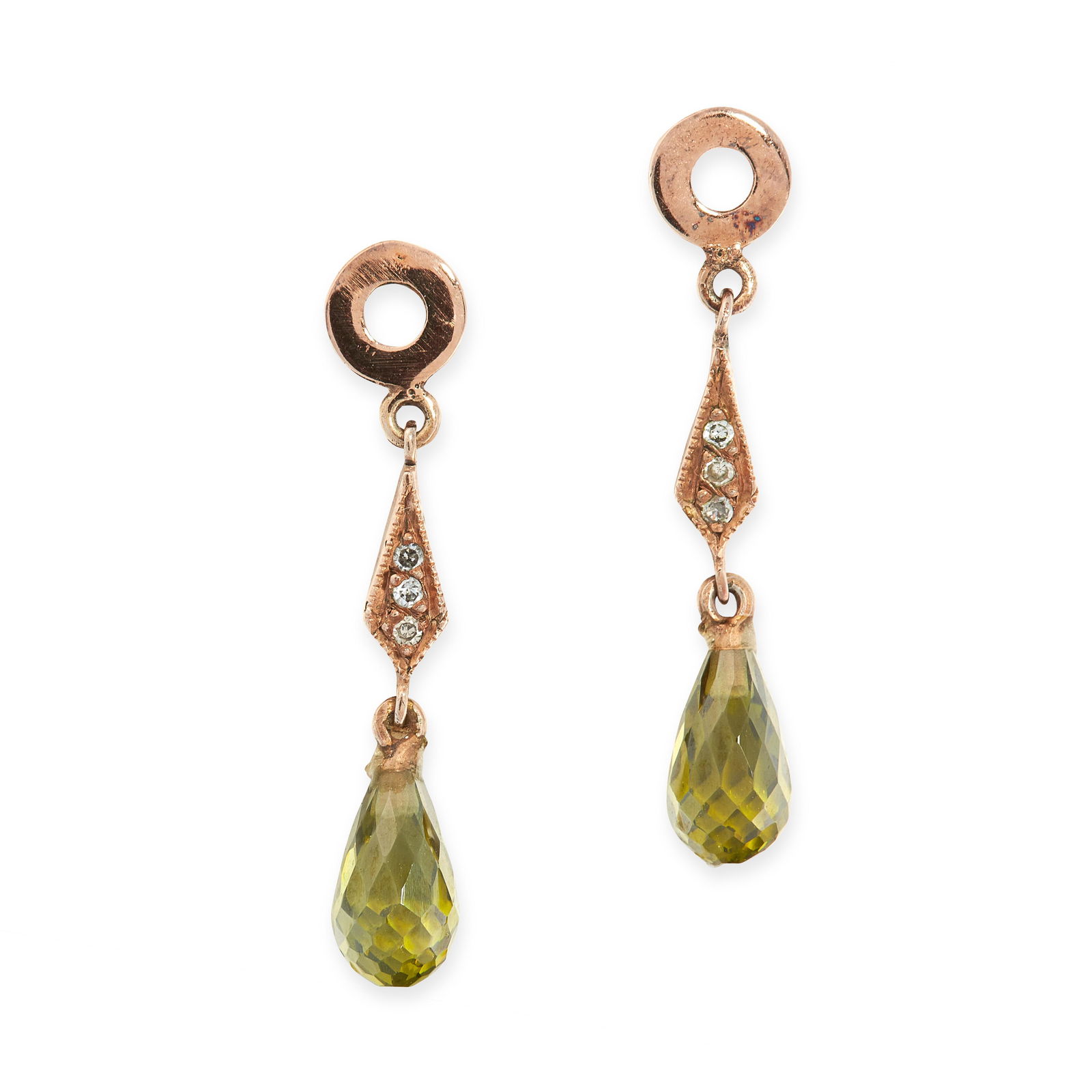 A PAIR OF PERIDOT AND DIAMOND EARRINGS comprising of a (1 of 1)