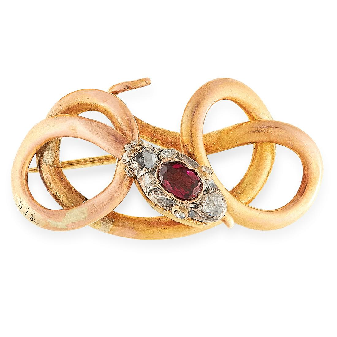 AN ANTIQUE GARNET AND DIAMOND SNAKE BROOCH, 19TH (1 of 1)