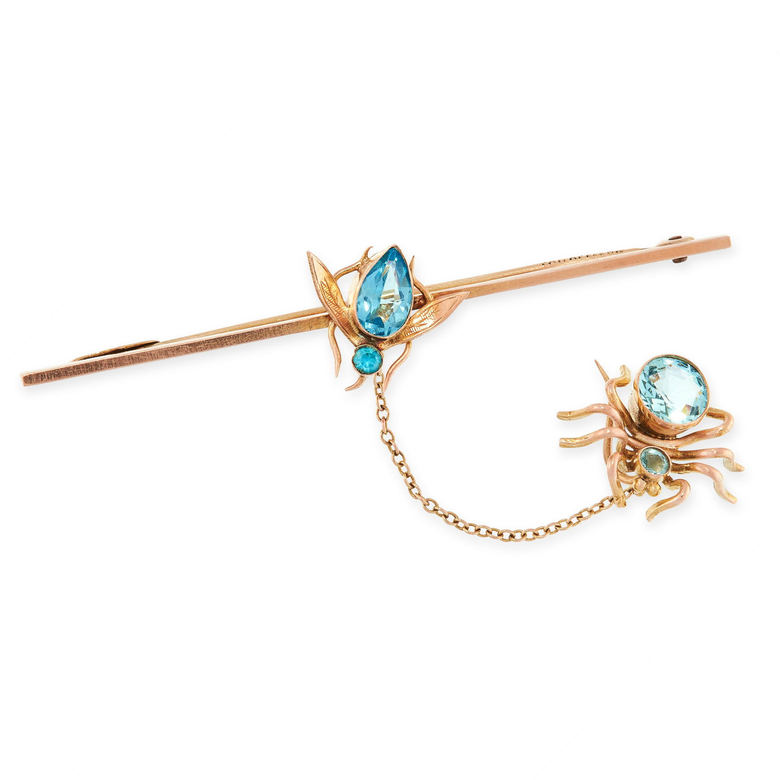 AN ANTIQUE TOPAZ SPIDER AND FLY BROOCH in yellow gold, (1 of 1)