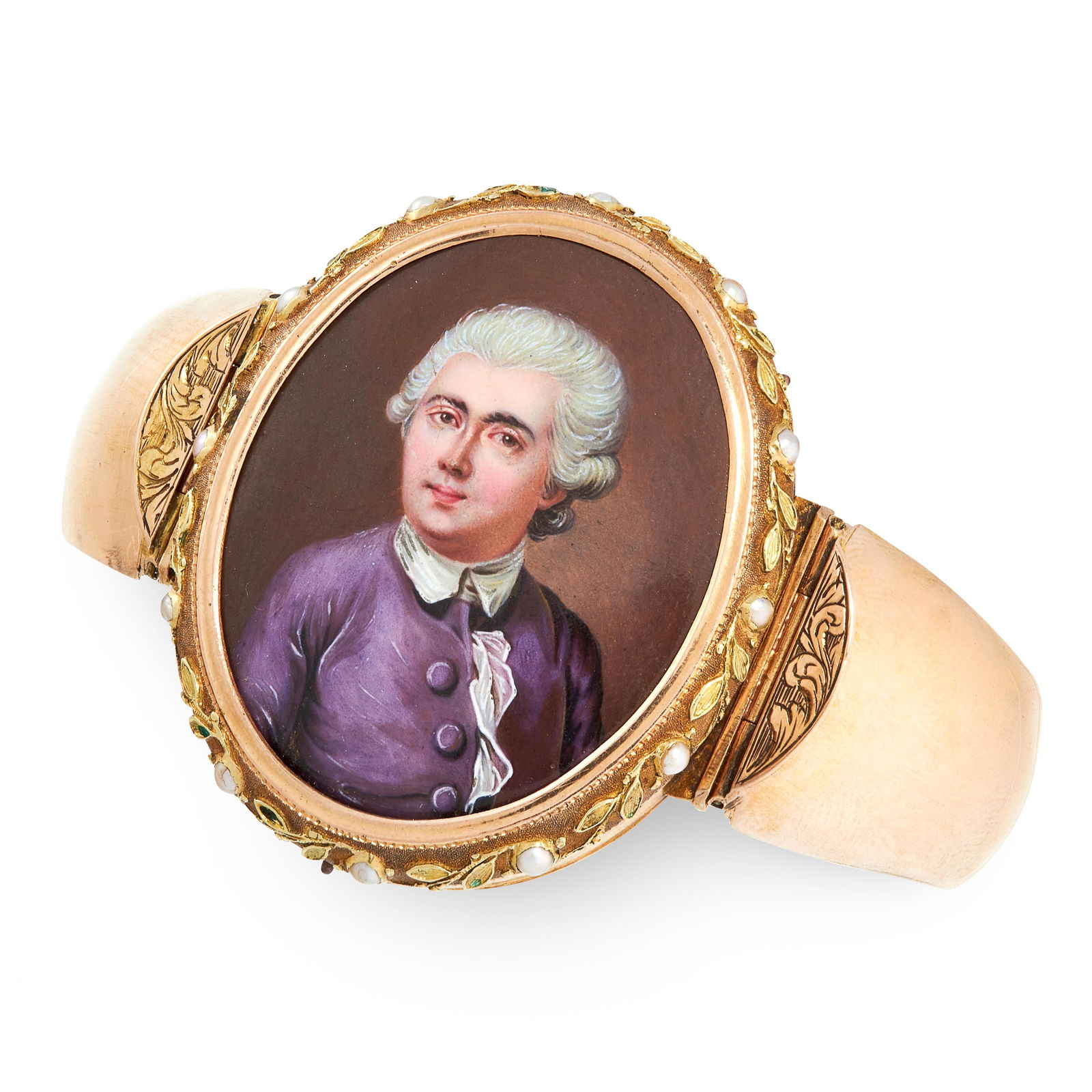 AN ANTIQUE PORTRAIT MINIATURE AND PEARL BANGLE, 19TH (1 of 1)