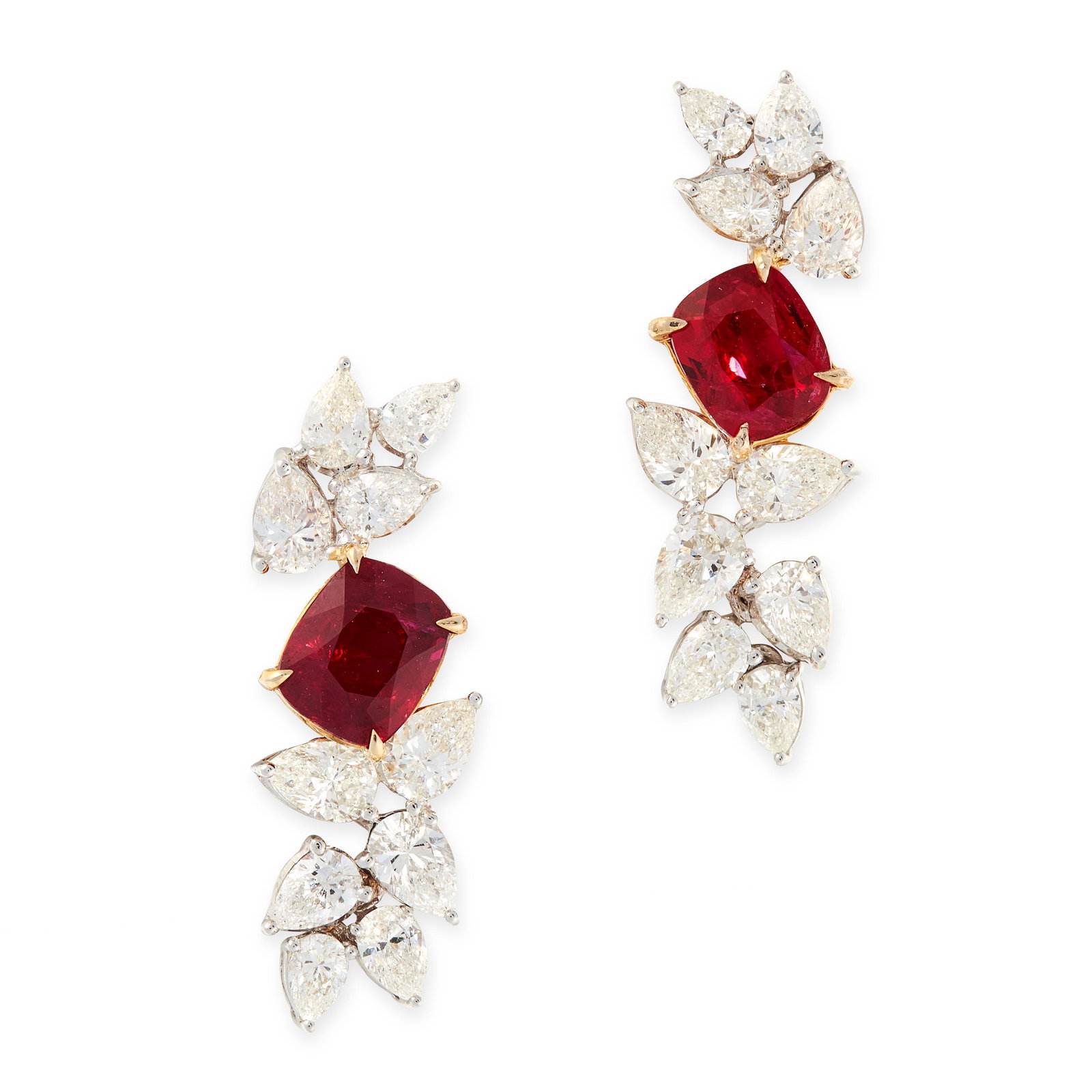 A PAIR OF BURMA NO HEAT RUBY AND DIAMOND EARRINGS in (1 of 1)