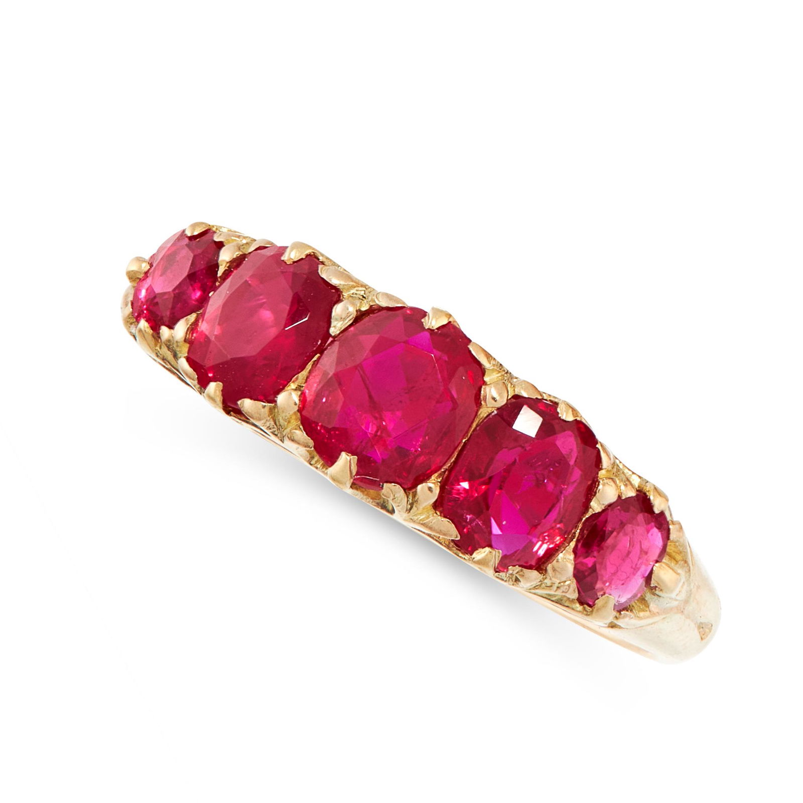 AN ANTIQUE BURMA NO HEAT RUBY FIVE STONE RING in 18ct (1 of 2)