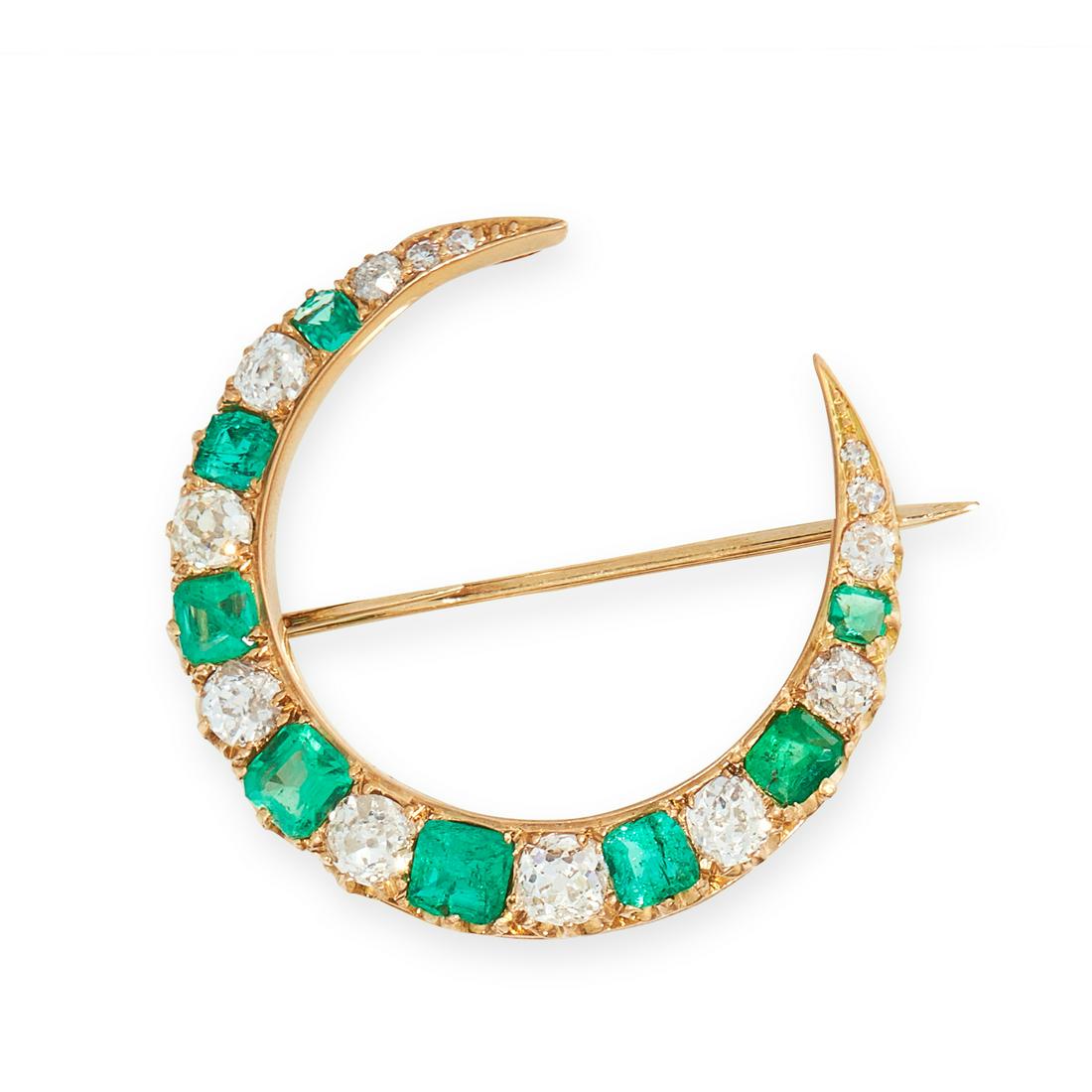 ANTIQUE EMERALD AND DIAMOND BROOCH, LATE 19TH CENTURY (1 of 1)