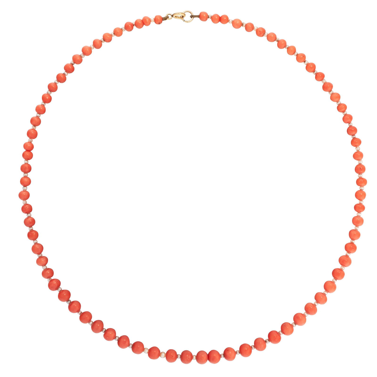 ANTIQUE CORAL BEAD AND PEARL NECKLACE in yellow gold, (1 of 1)