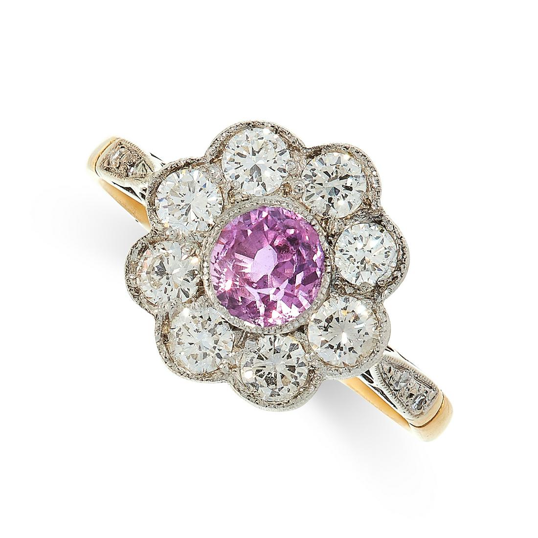 PINK SAPPHIRE AND DIAMOND DRESS RING in 18ct yellow (1 of 2)