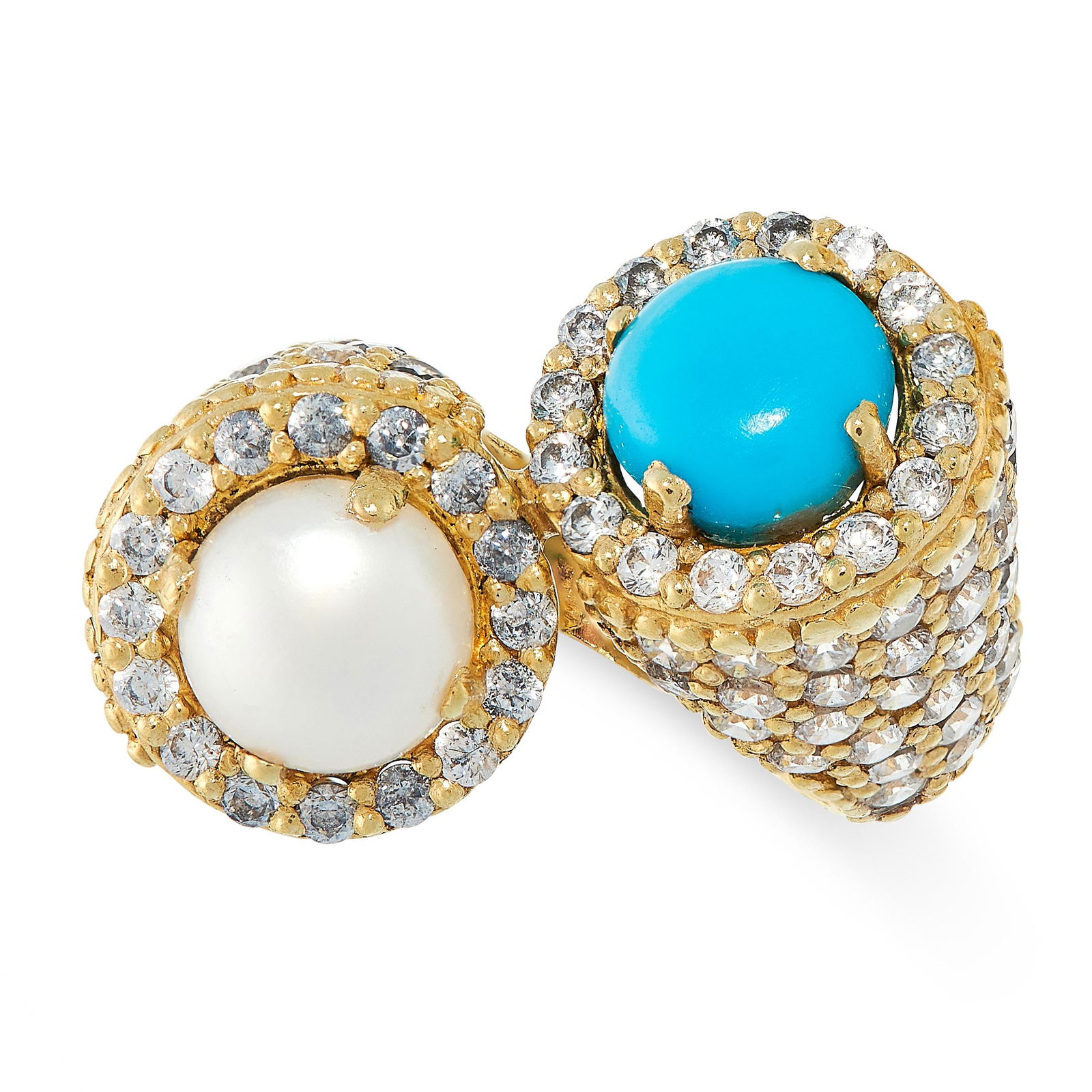CULTURED PEARL, TURQUOISE AND DIAMOND RING of (1 of 2)