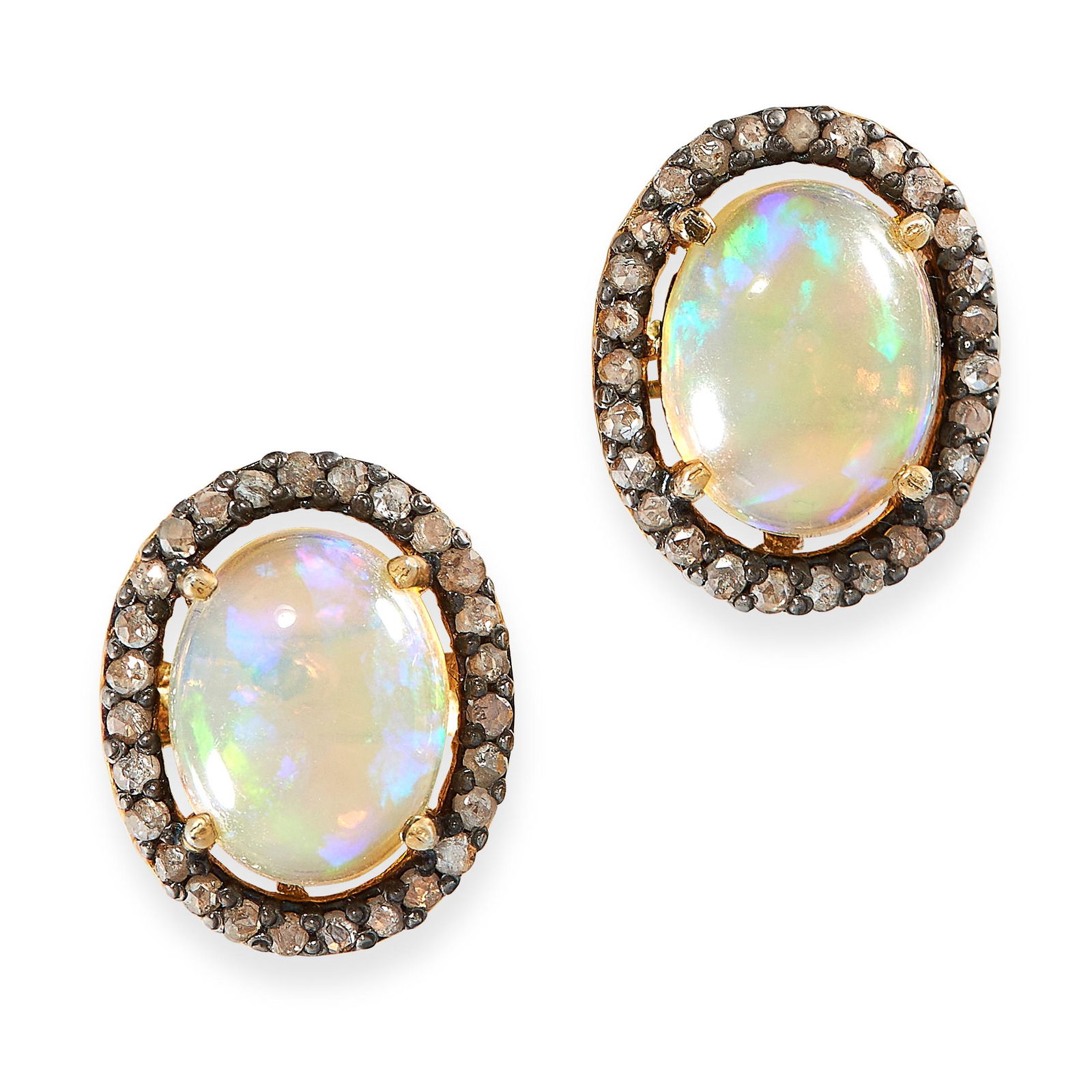 PAIR OF OPAL AND DIAMOND EARRINGS each of cluster (1 of 1)