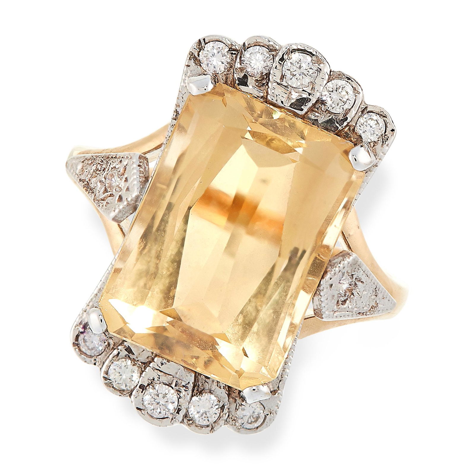 CITRINE AND DIAMOND RING in yellow gold, in Art Deco (1 of 2)