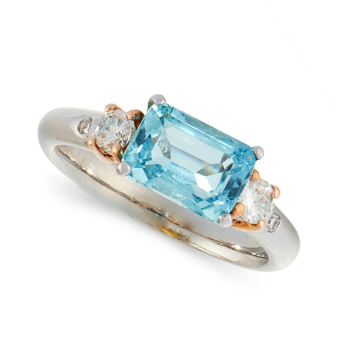 AQUAMARINE AND DIAMOND DRESS RING, HIRSH in platinum, (1 of 1)