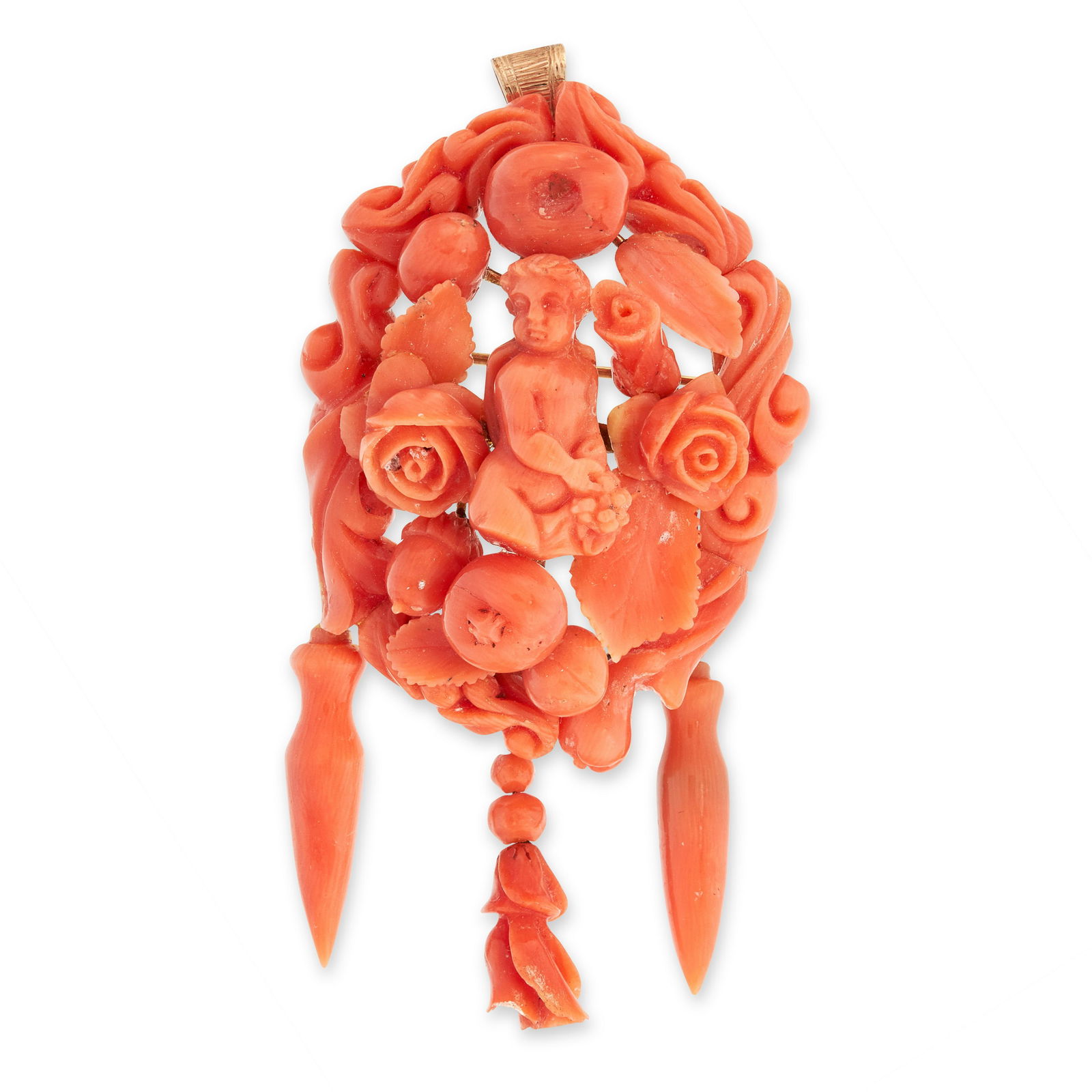 ANTIQUE CORAL BROOCH / PENDANT, CIRCA 1875 in yellow (1 of 1)