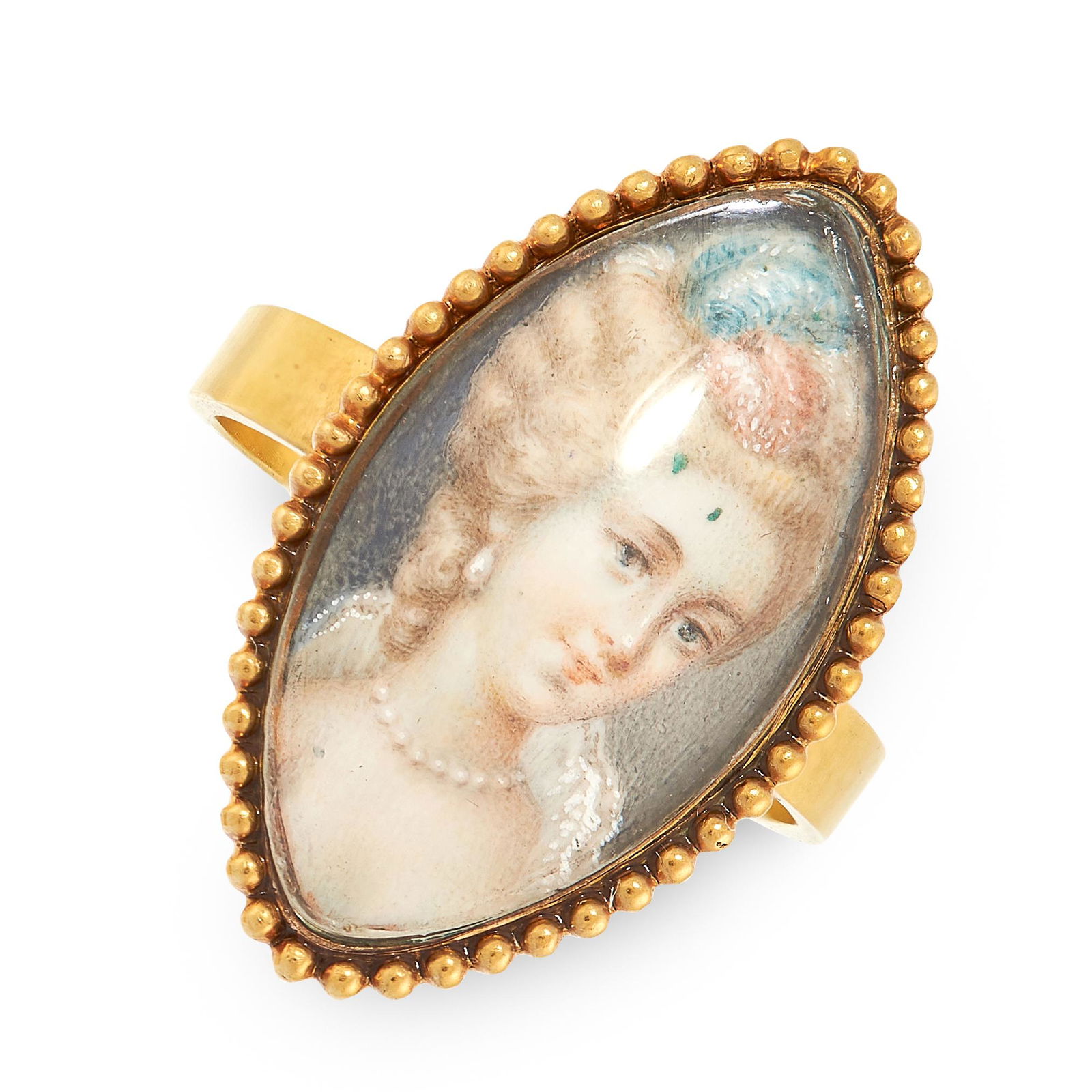 ANTIQUE PORTRAIT MINIATURE LOCKET RING in yellow gold, (1 of 2)