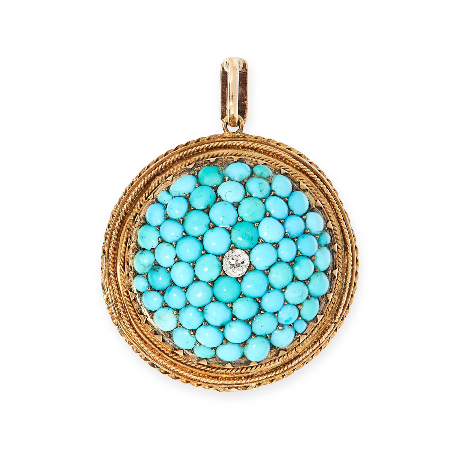 ANTIQUE TURQUOISE AND DIAMOND PENDANT in yellow gold, (1 of 1)