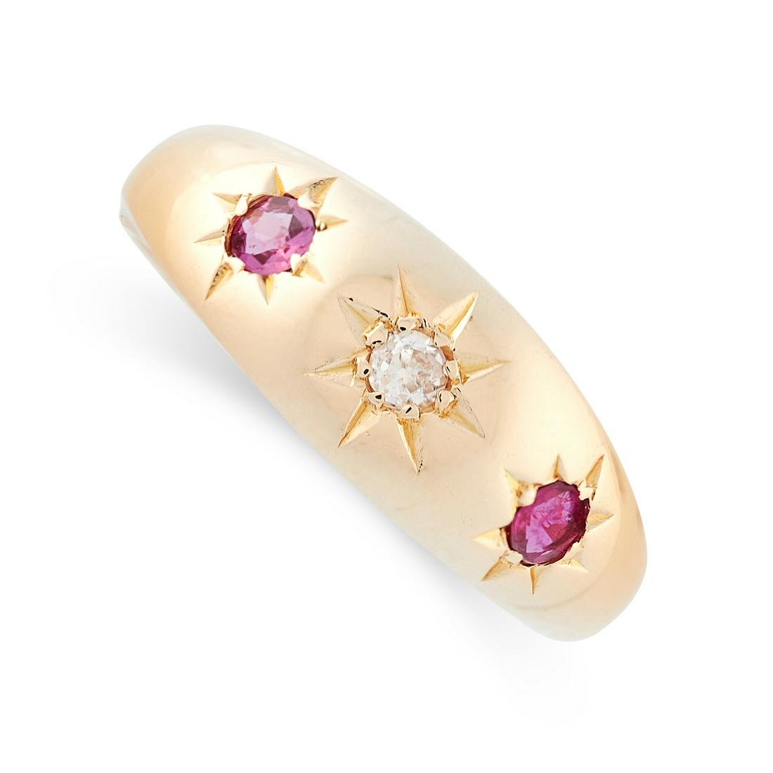 VINTAGE RUBY AND DIAMOND GYPSY RING in 18ct yellow (1 of 2)