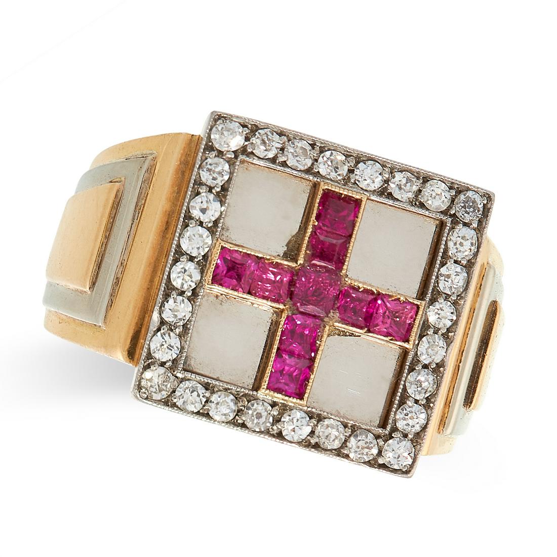VINTAGE RUBY AND DIAMOND CROSS RING in 18ct yellow (1 of 2)