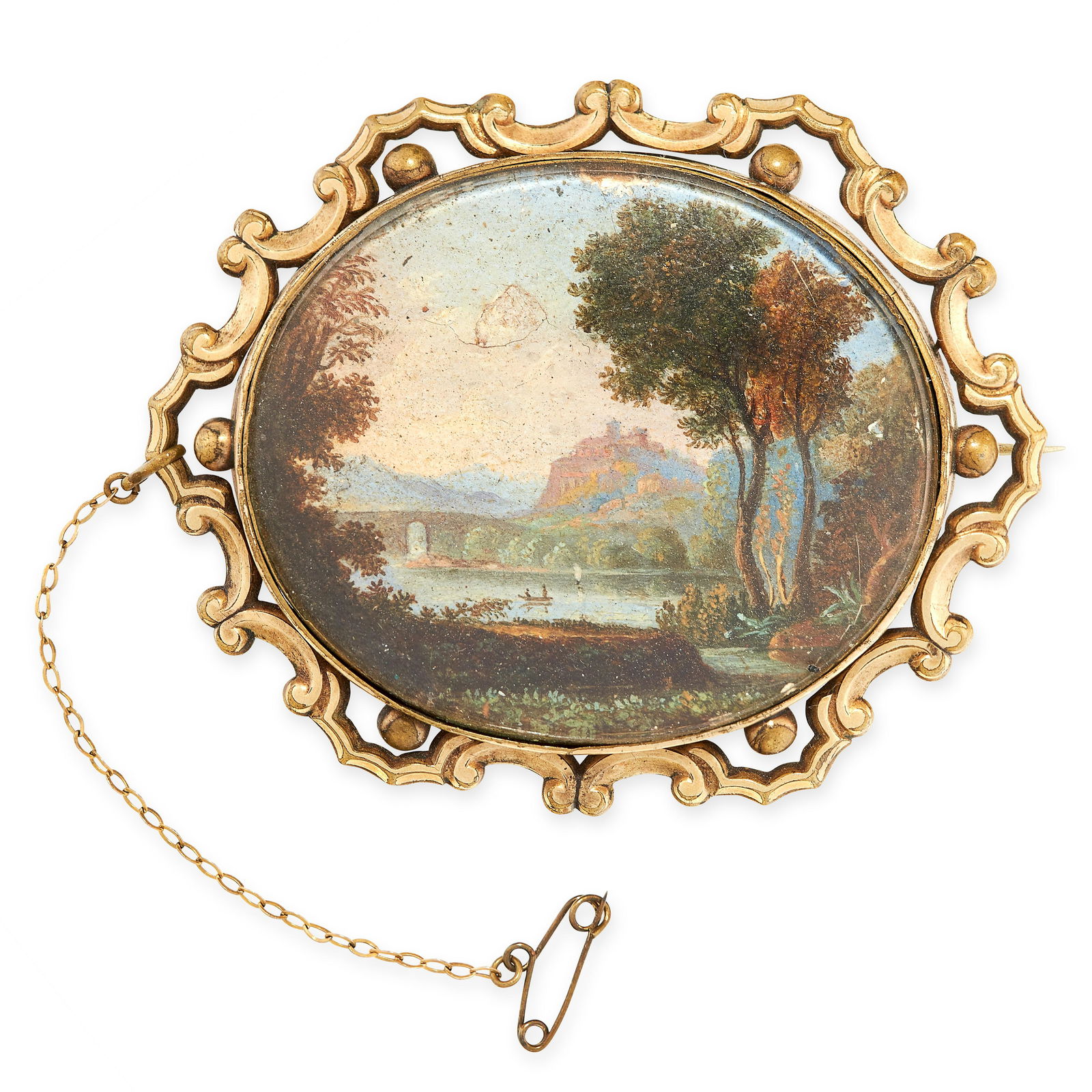 ANTIQUE LANDSCAPE MINIATURE BROOCH set with a painted (1 of 1)