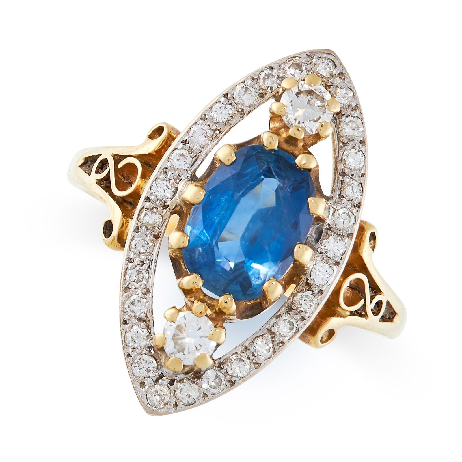 A SAPPHIRE AND DIAMOND RING in 18ct yellow gold, the (1 of 2)