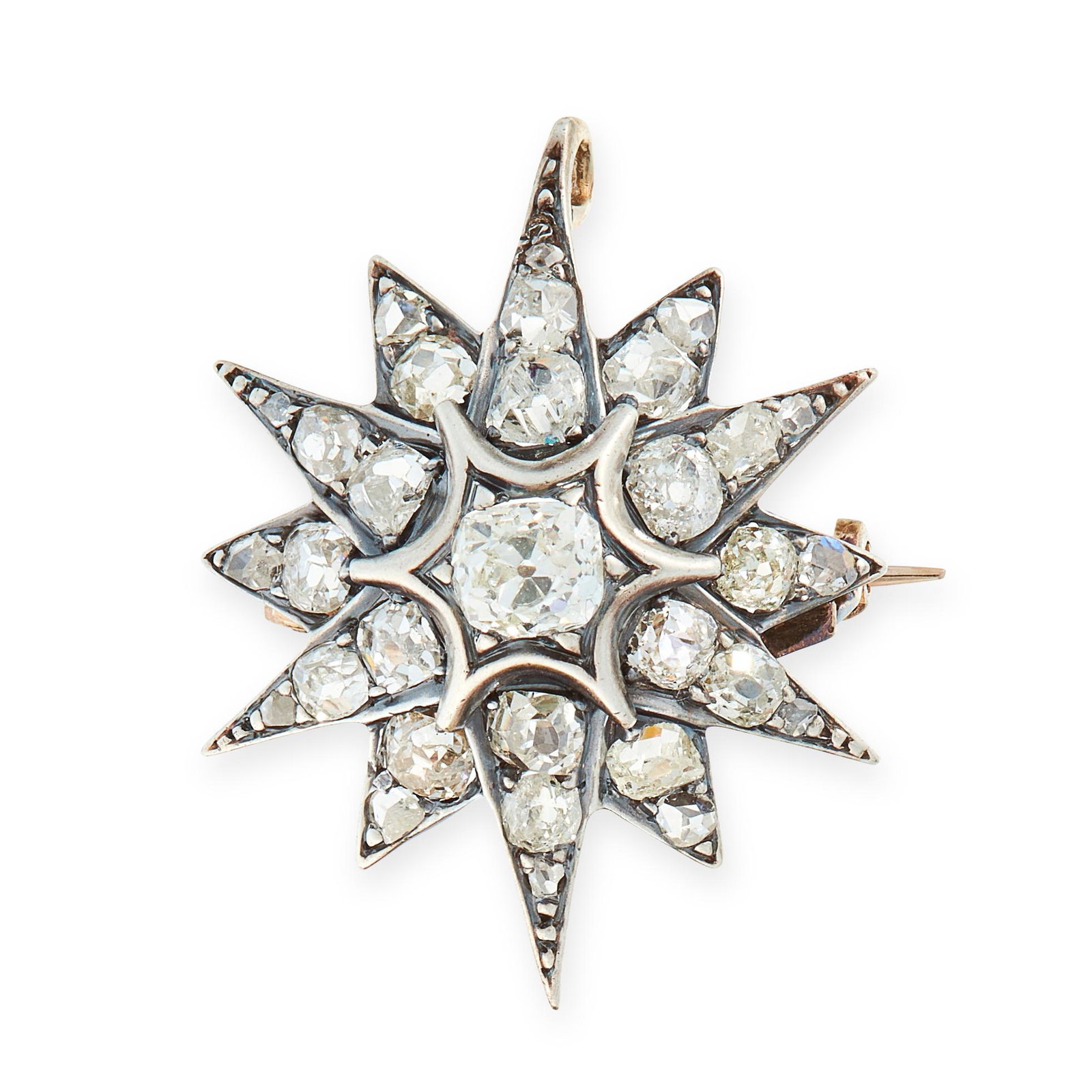 AN ANTIQUE DIAMOND STAR BROOCH, 19TH CENTURY in yellow (1 of 1)