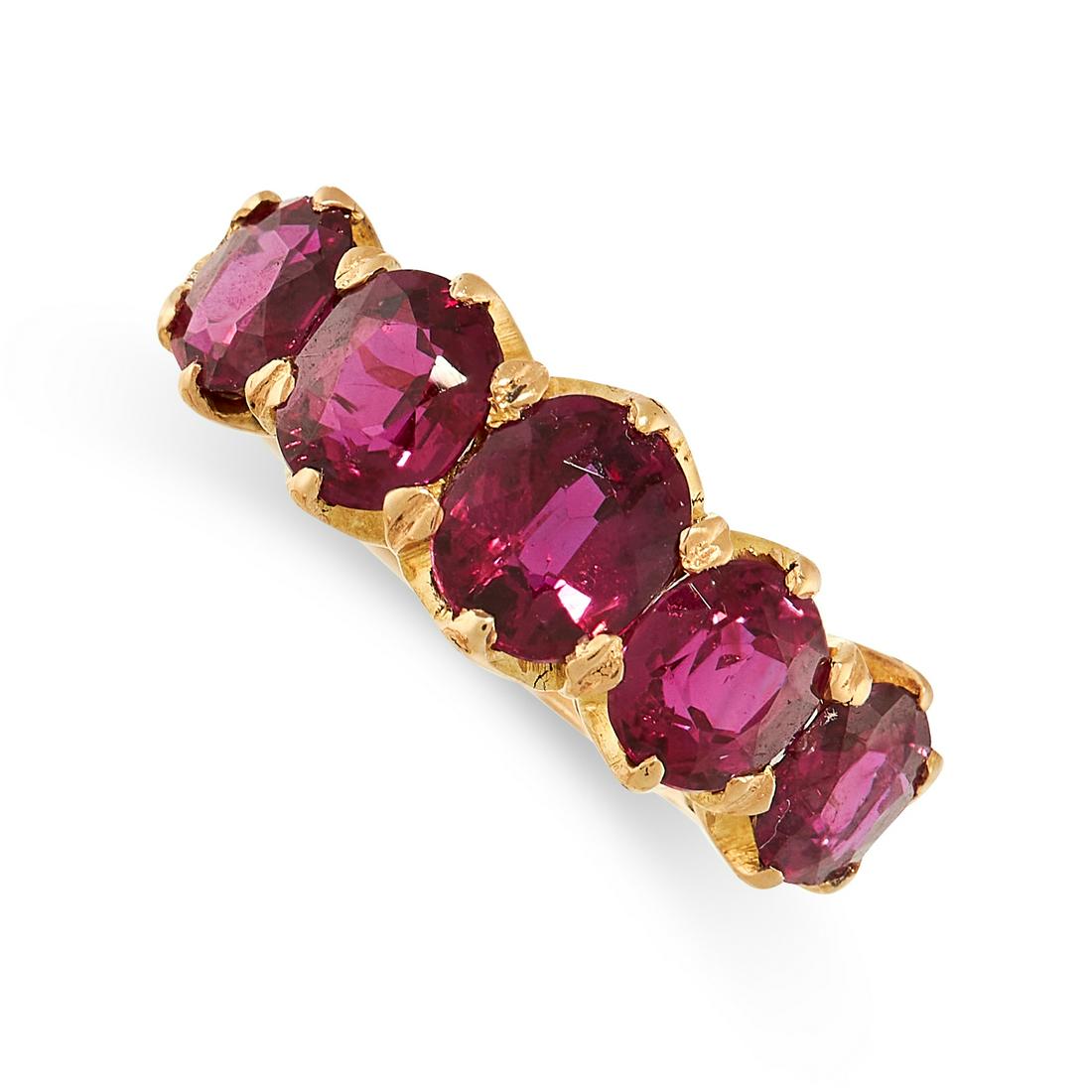 AN ANTIQUE UNHEATED RUBY FIVE STONE RING in 18ct yellow (1 of 2)