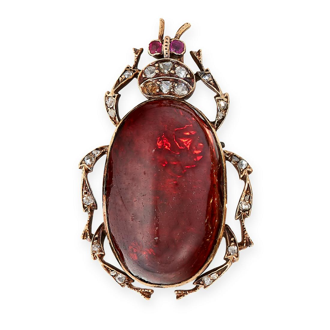 AN ANTIQUE GARNET, RUBY AND DIAMOND BUG BROOCH, 19TH (1 of 1)